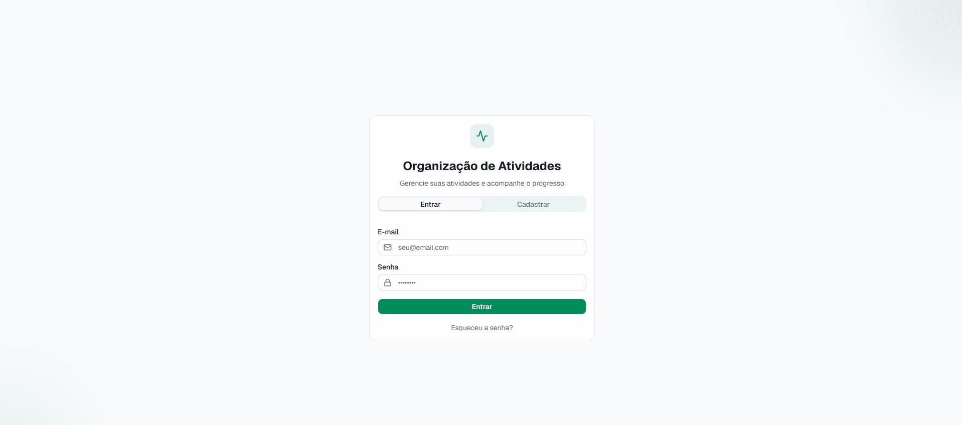 Organização de Atividades - Login — tema claro